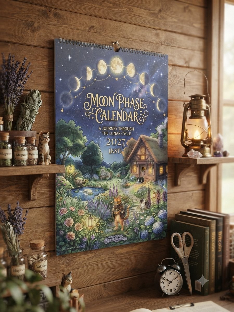 벽에 걸린 Moon Phase Calendar 2027 실제 제작 사진